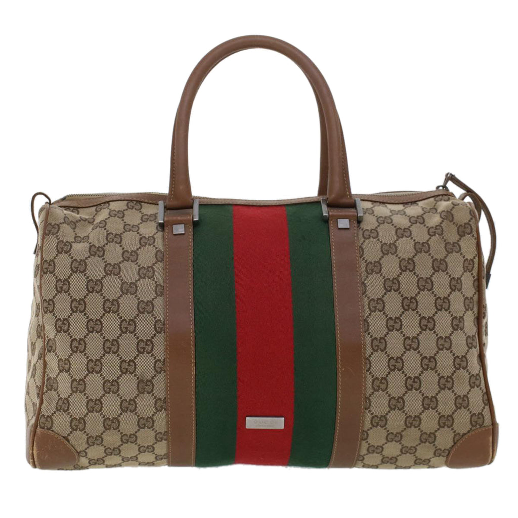 GUCCI GG Canvas Web Sherry Line Boston Bag Beige Red 2122.000.5301 43326