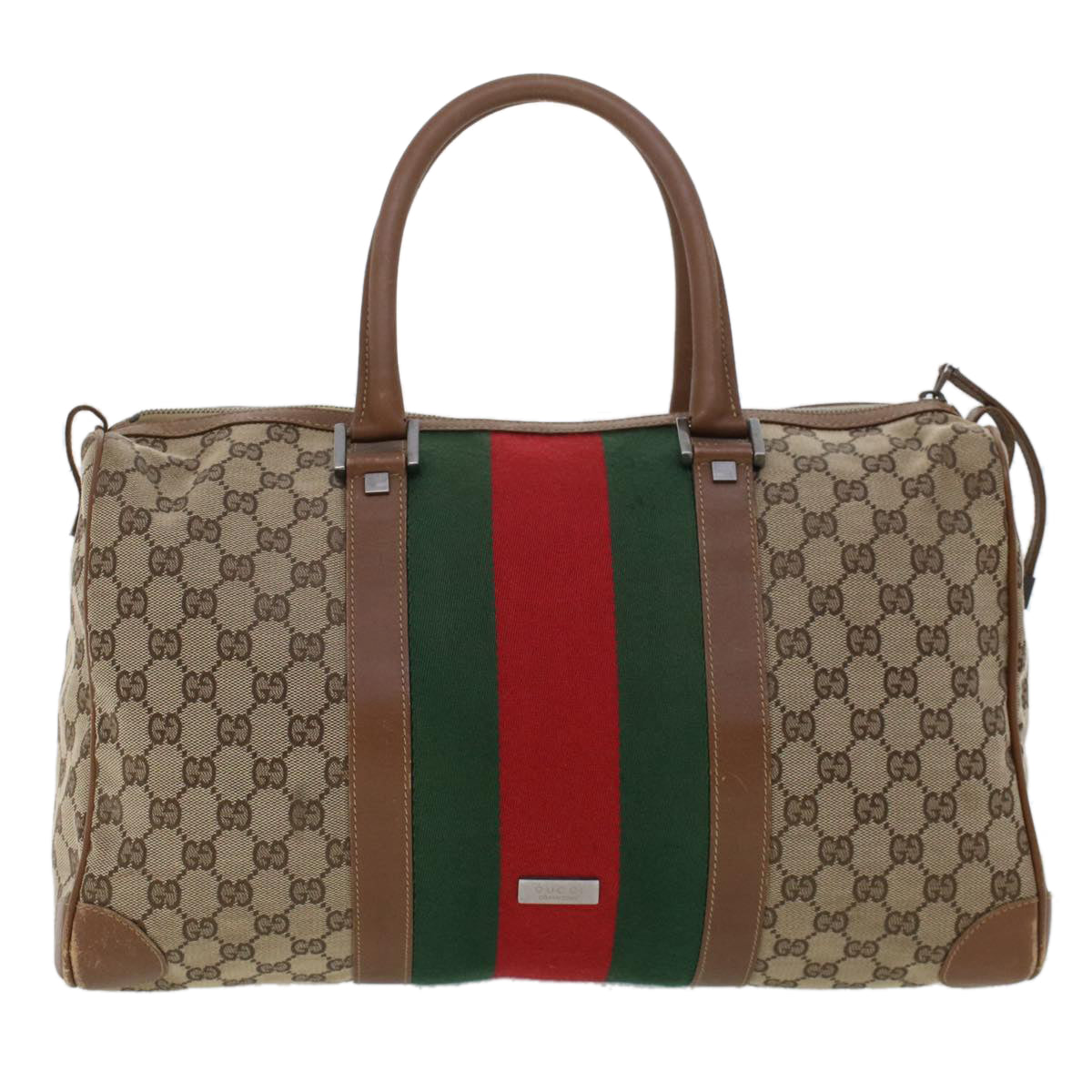 GUCCI GG Canvas Web Sherry Line Boston Bag Beige Red 2122.000.5301 43326