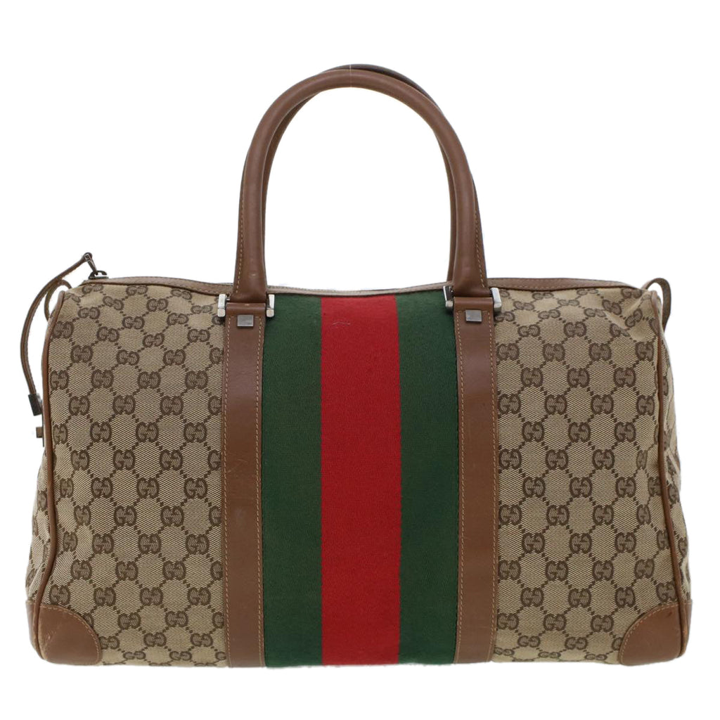 GUCCI GG Canvas Web Sherry Line Boston Bag Beige Red 2122.000.5301 43326