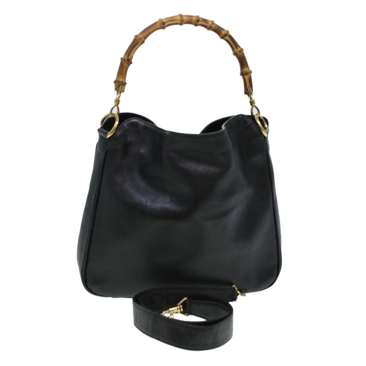 GUCCI Bamboo Hand Bag Leather 2way Black 001.3444.1638 43328