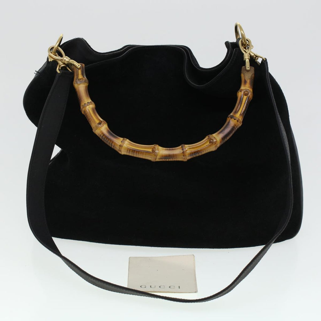 GUCCI Bamboo Hand Bag Suede 2way Black 43330