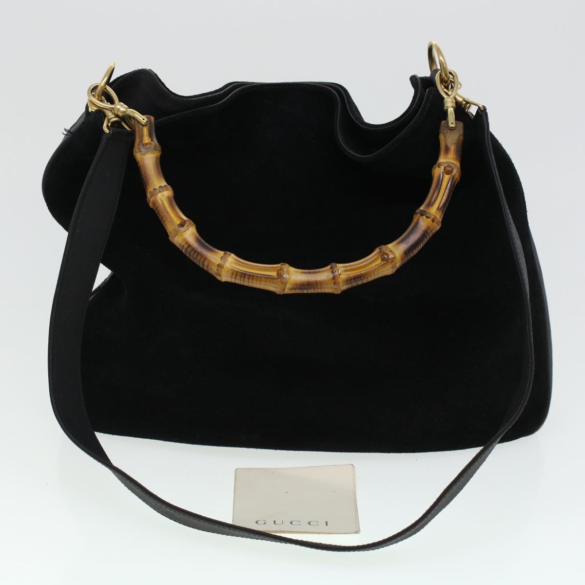 GUCCI Bamboo Hand Bag Suede 2way Black 43330