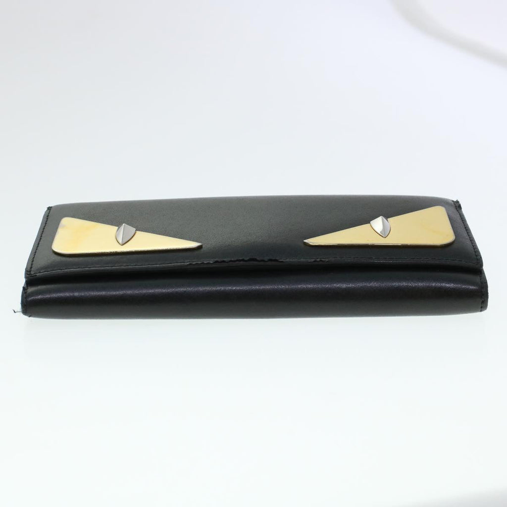 FENDI Bug's Eye Monster Long Wallet Leather Black Gold 43573