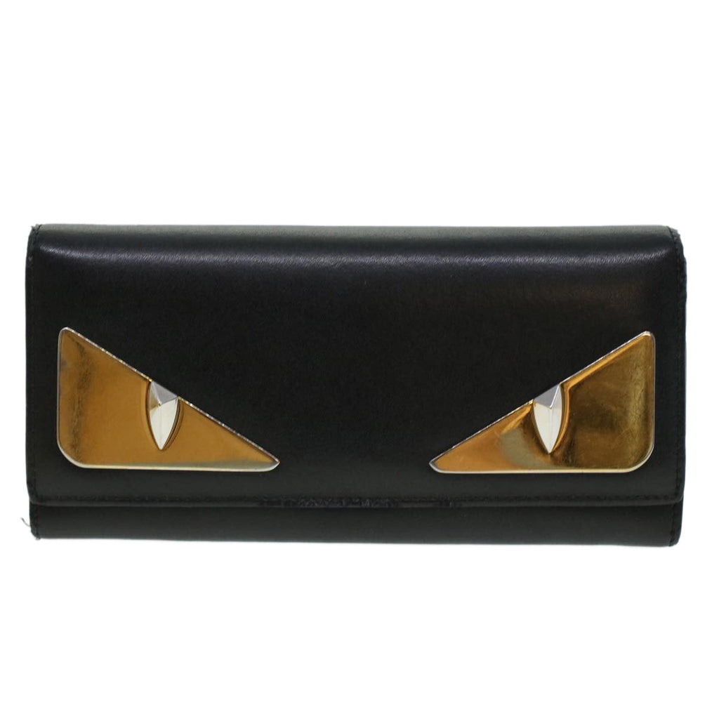 FENDI Bug's Eye Monster Long Wallet Leather Black Gold 43573