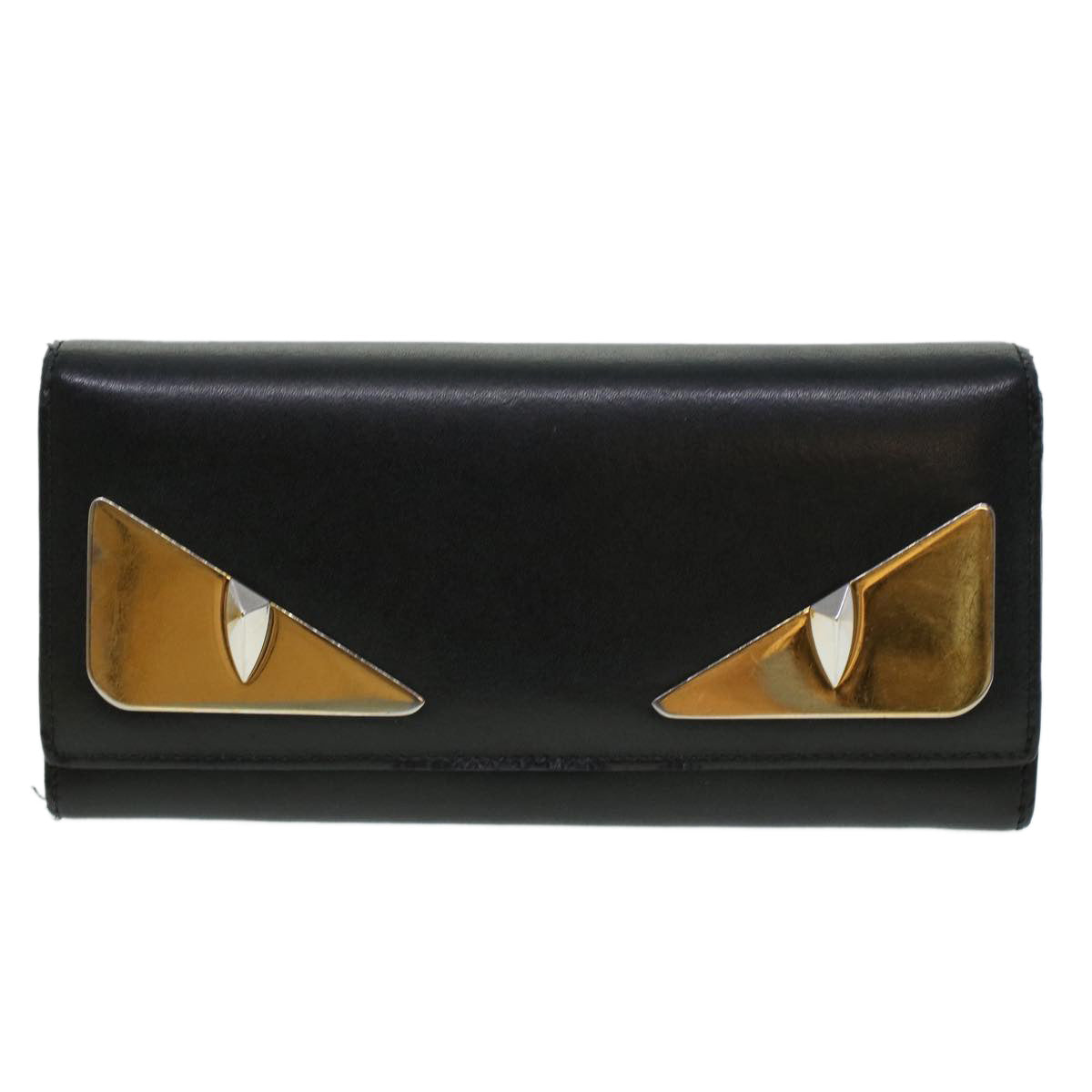 FENDI Bug's Eye Monster Long Wallet Leather Black Gold 43573