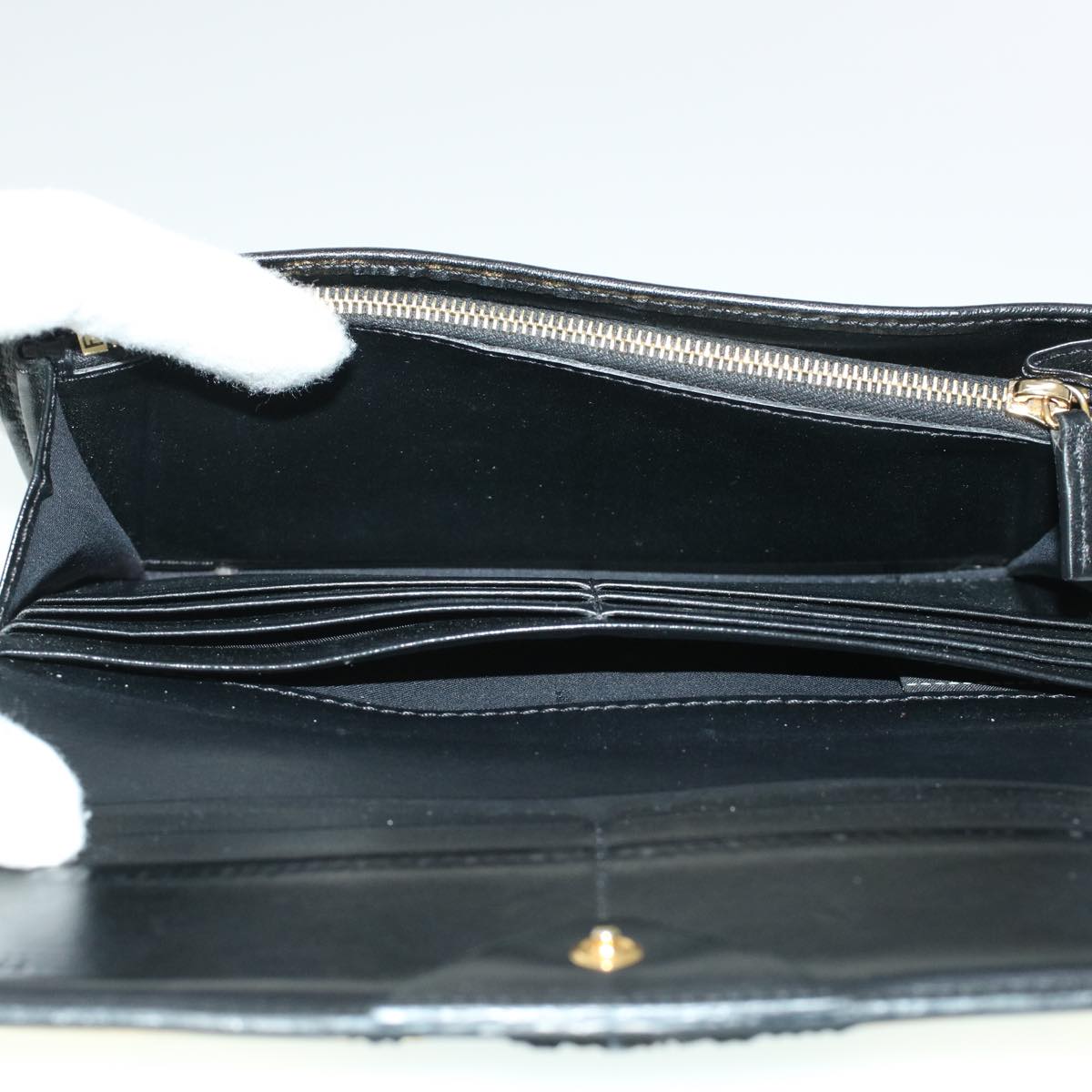 FENDI Bug's Eye Monster Long Wallet Leather Black Gold 43573