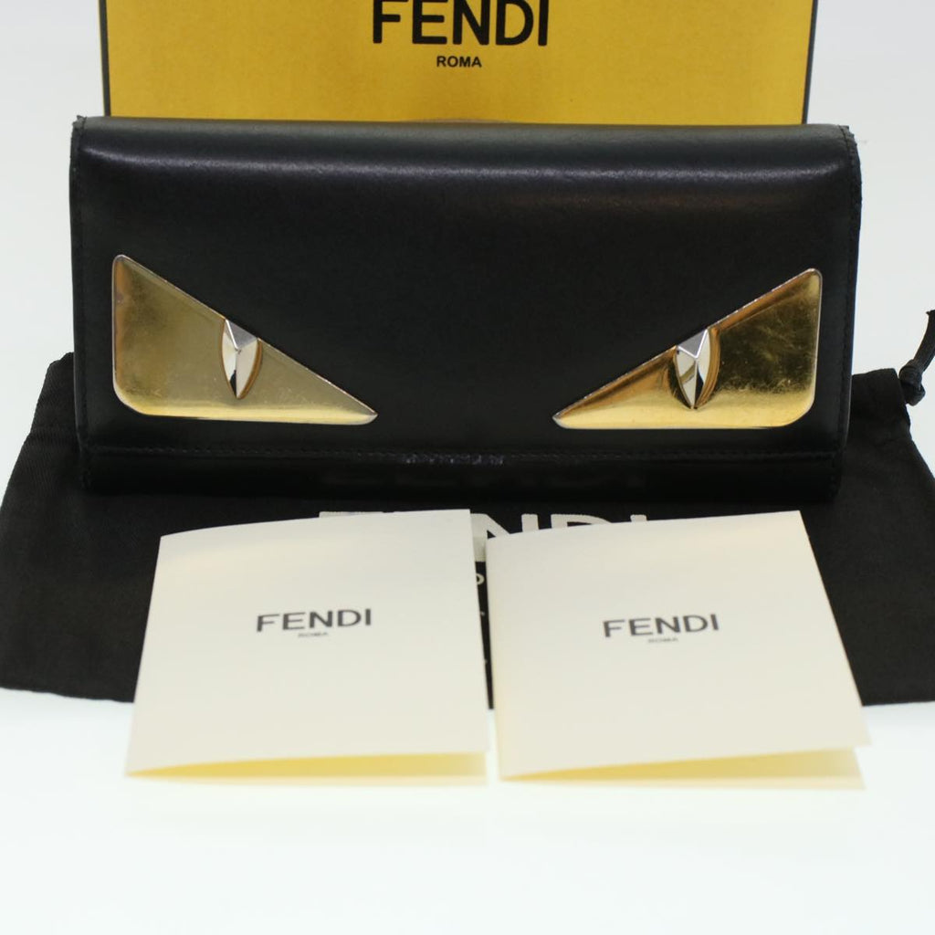 FENDI Bug's Eye Monster Long Wallet Leather Black Gold 43573