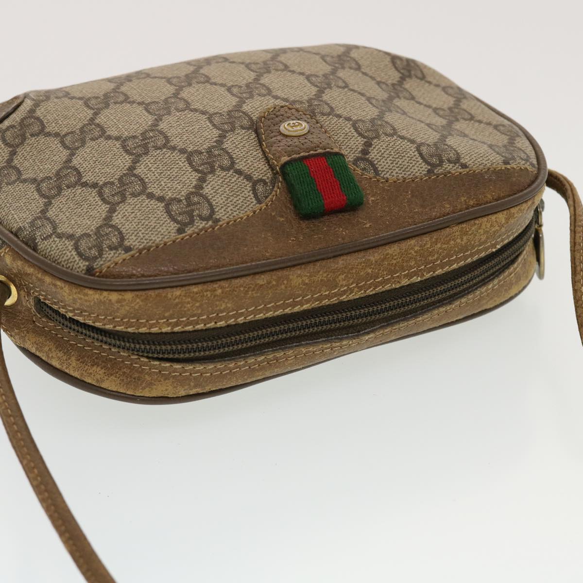 GUCCI GG Supreme Web Sherry Line Shoulder Bag Beige Red 89.02.066 43663