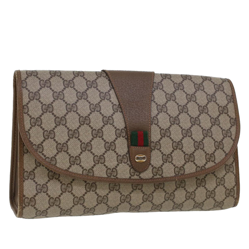 GUCCI GG Canvas Web Sherry Line Clutch Bag Beige Red 89.01.031 43670