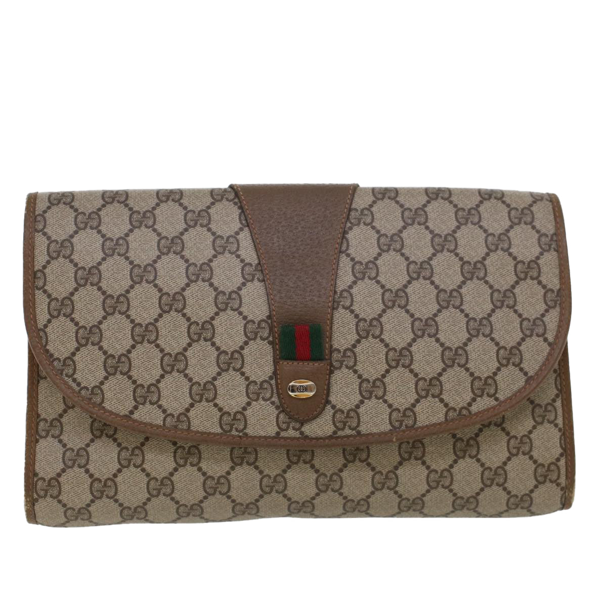 GUCCI GG Canvas Web Sherry Line Clutch Bag Beige Red 89.01.031 43670