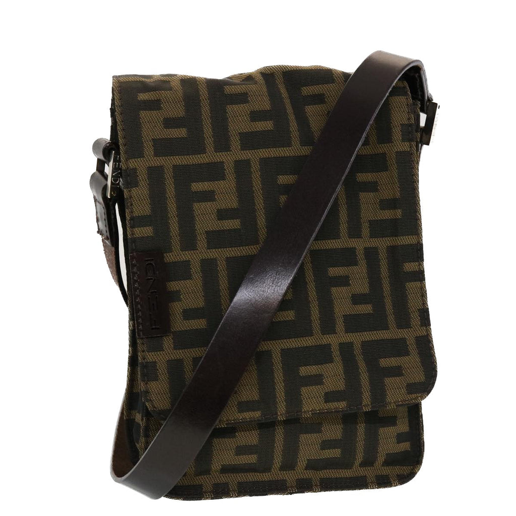 FENDI Zucca Canvas Shoulder Bag Black Brown 43693