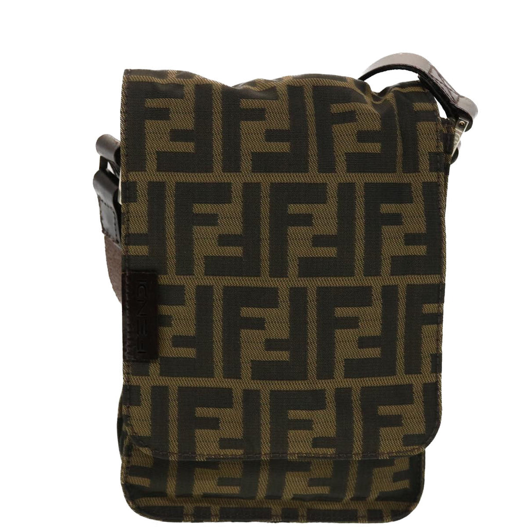 FENDI Zucca Canvas Shoulder Bag Black Brown 43693