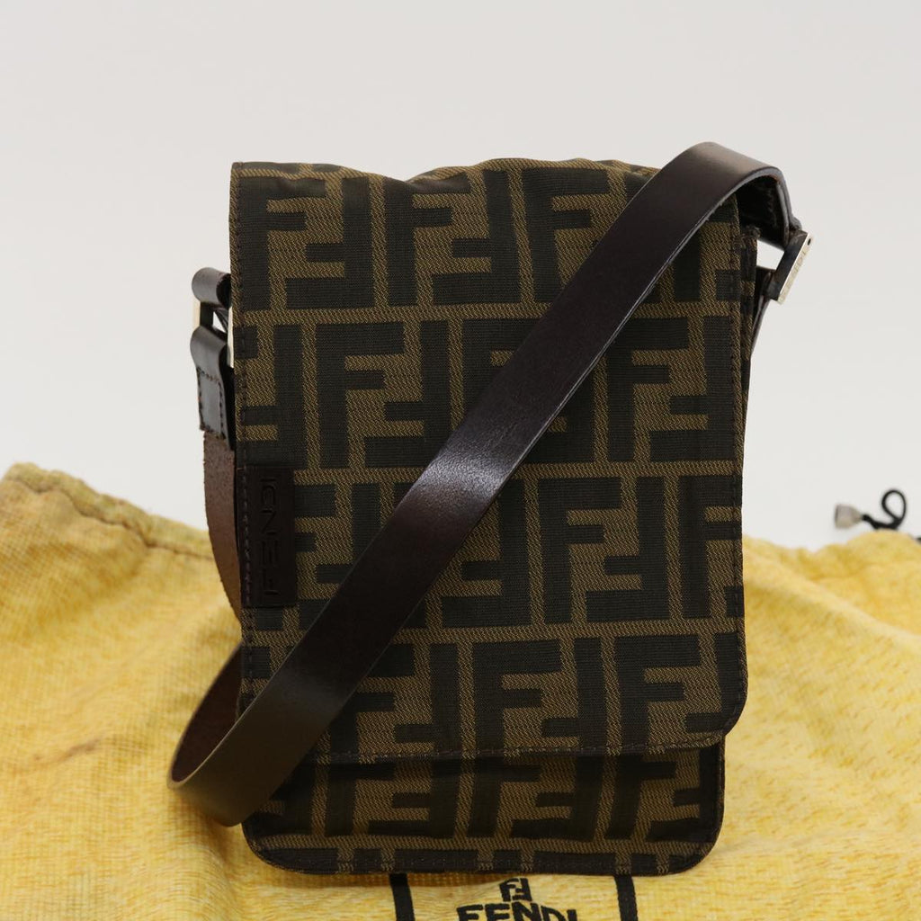 FENDI Zucca Canvas Shoulder Bag Black Brown 43693