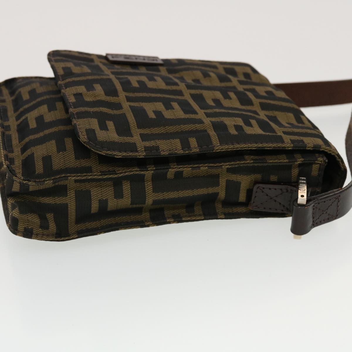 FENDI Zucca Canvas Shoulder Bag Black Brown 43693