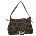 FENDI Mamma Baguette Zucca Canvas Shoulder Bag Nylon Brown Black 43694