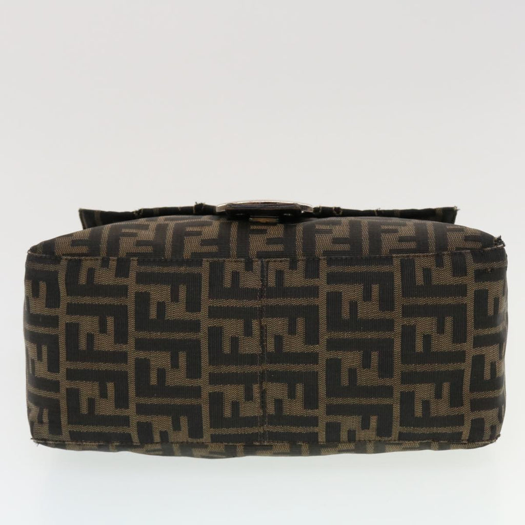 FENDI Mamma Baguette Zucca Canvas Shoulder Bag Nylon Brown Black 43694