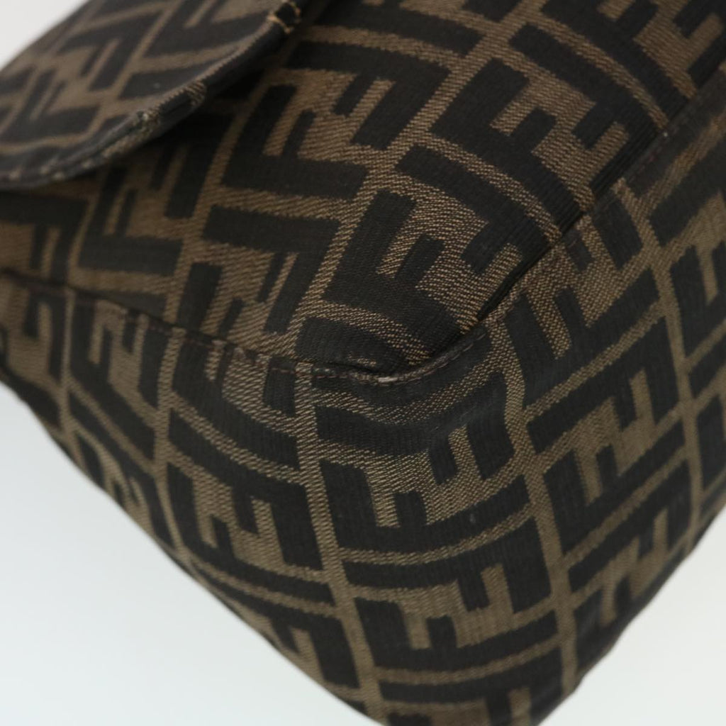 FENDI Mamma Baguette Zucca Canvas Shoulder Bag Nylon Brown Black 43694