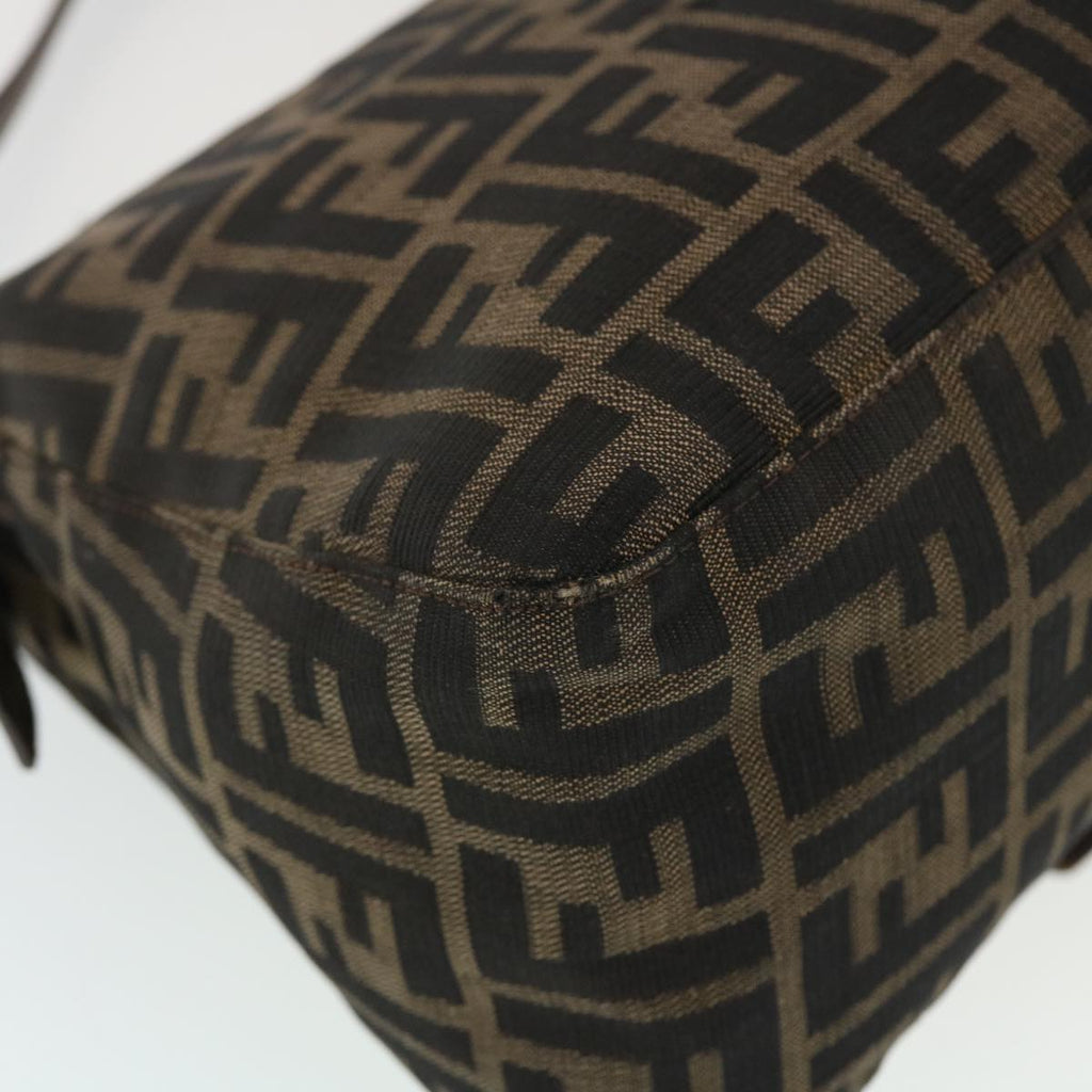 FENDI Mamma Baguette Zucca Canvas Shoulder Bag Nylon Brown Black 43694