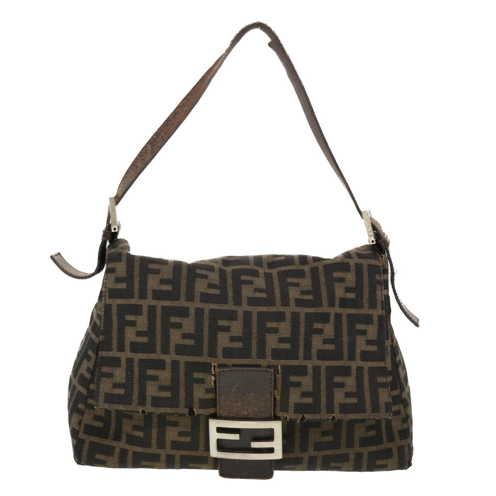 FENDI Mamma Baguette Zucca Canvas Shoulder Bag Nylon Brown Black 43694