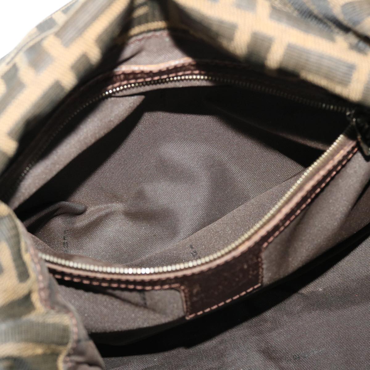 FENDI Mamma Baguette Zucca Canvas Shoulder Bag Nylon Brown Black 43694