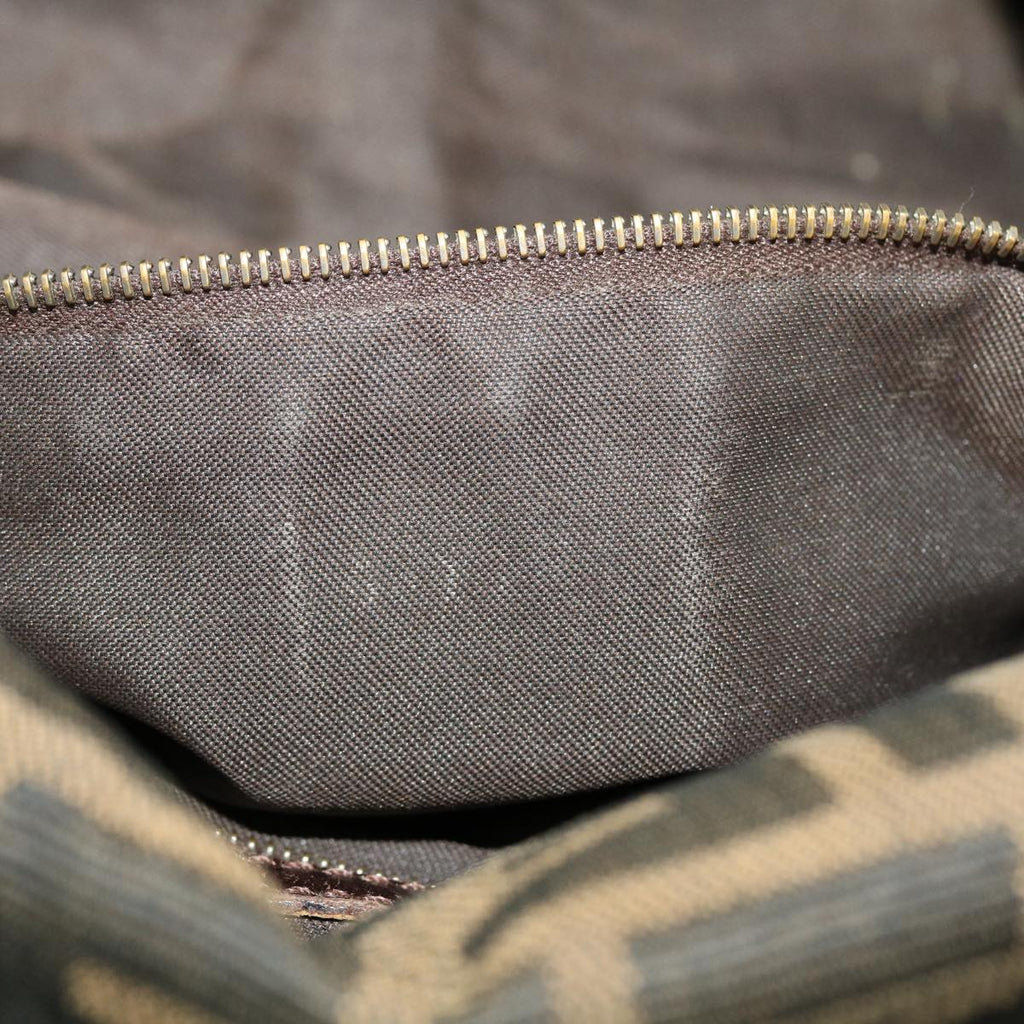 FENDI Mamma Baguette Zucca Canvas Shoulder Bag Nylon Brown Black 43694
