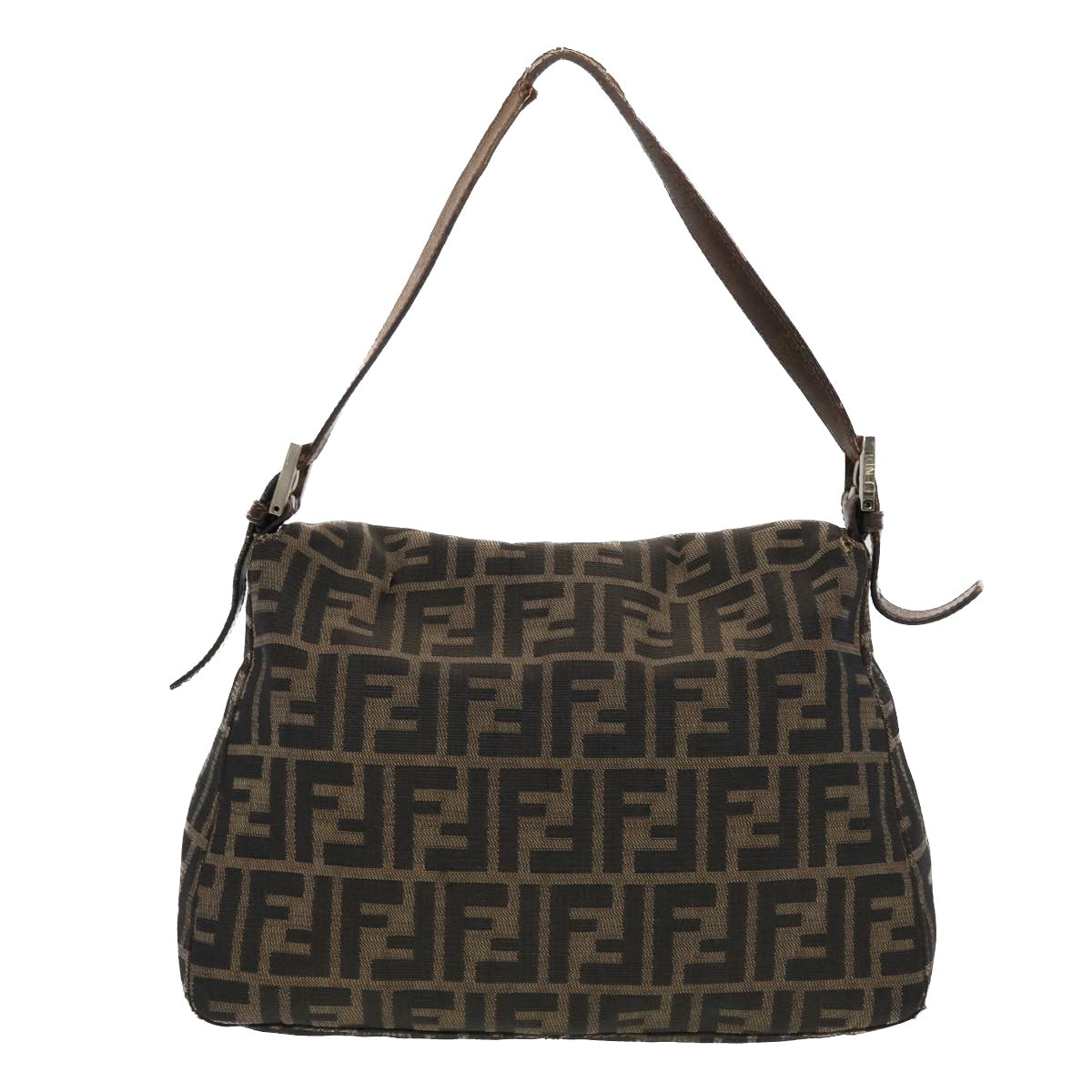 FENDI Mamma Baguette Zucca Canvas Shoulder Bag Nylon Brown Black 43694
