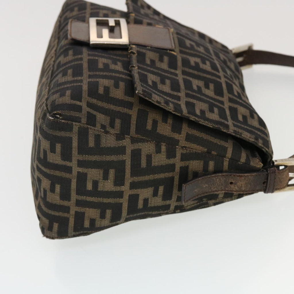 FENDI Mamma Baguette Zucca Canvas Shoulder Bag Nylon Brown Black 43694