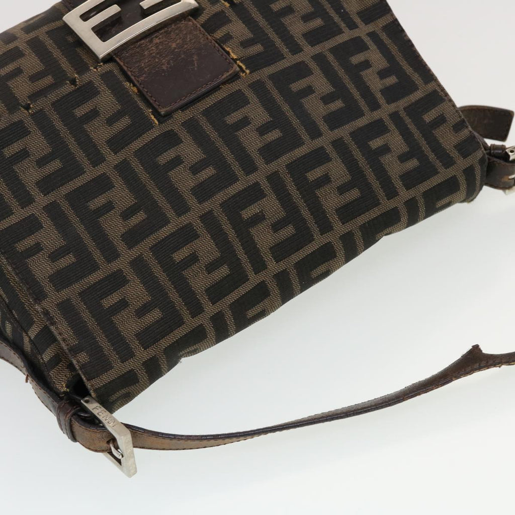FENDI Mamma Baguette Zucca Canvas Shoulder Bag Nylon Brown Black 43694