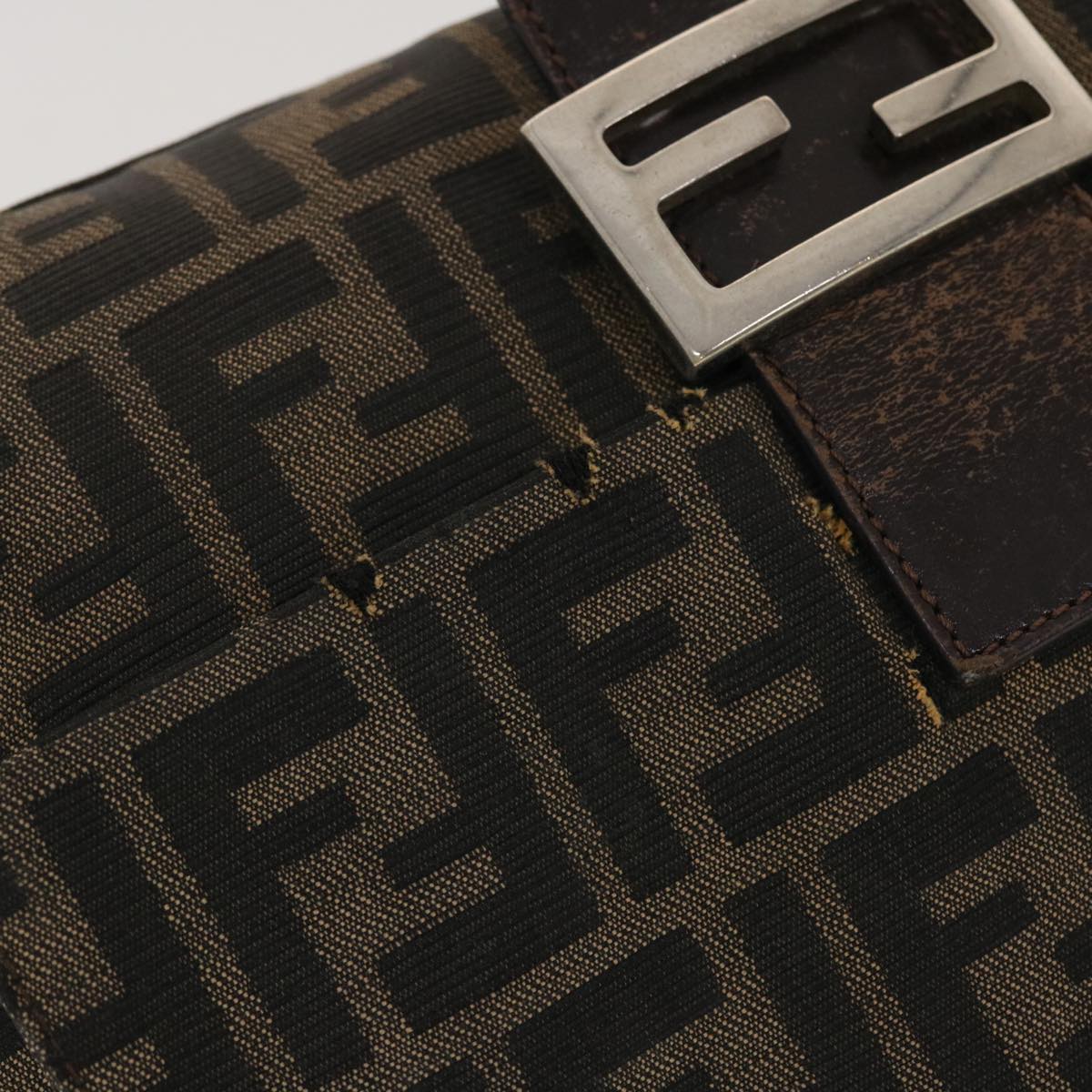 FENDI Mamma Baguette Zucca Canvas Shoulder Bag Nylon Brown Black 43694