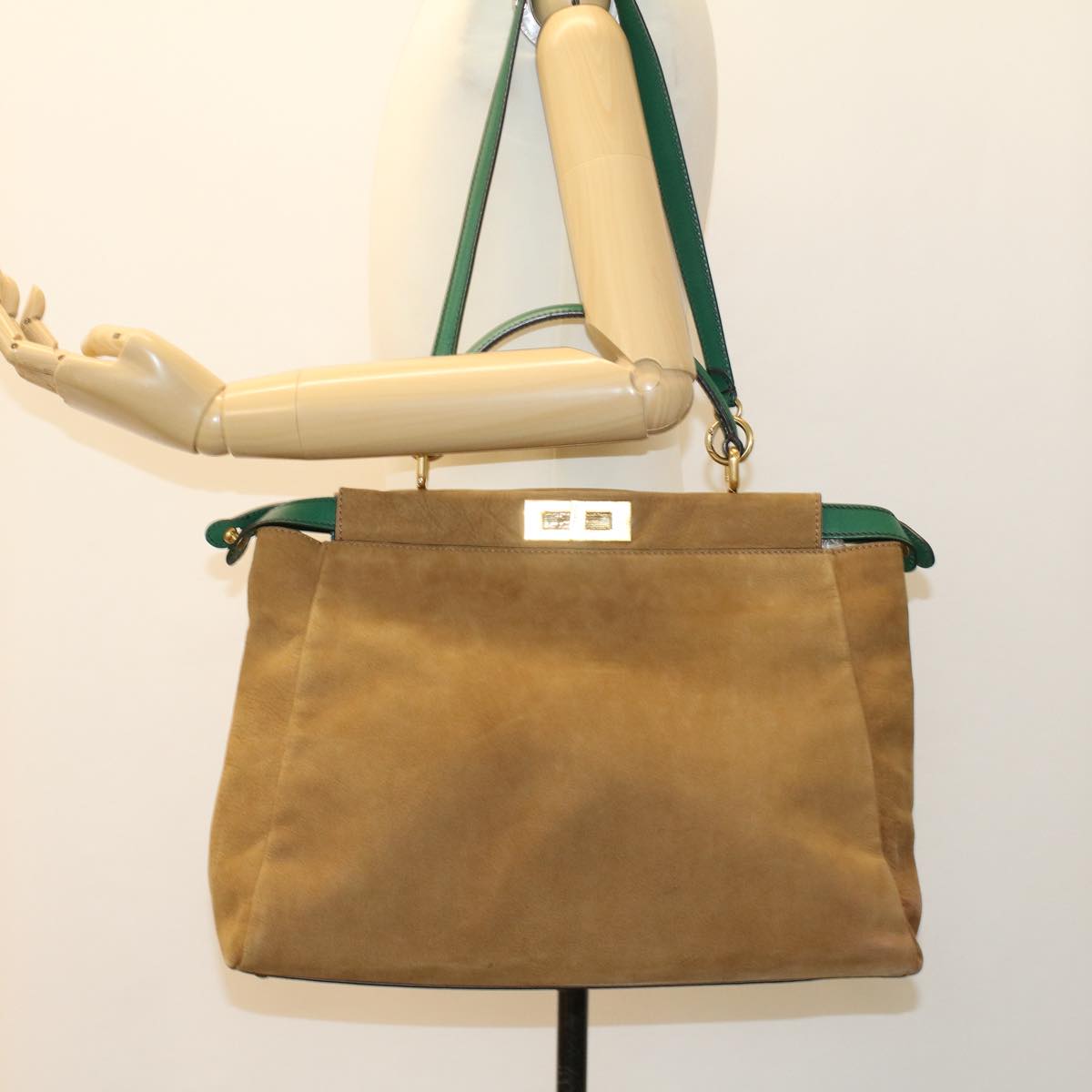 FENDI Peek A Boo Hand Bag Suede 2way Brown 43698