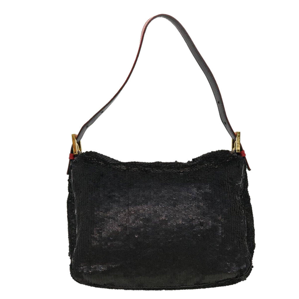 FENDI Sequin Shoulder Bag Black Red 43759