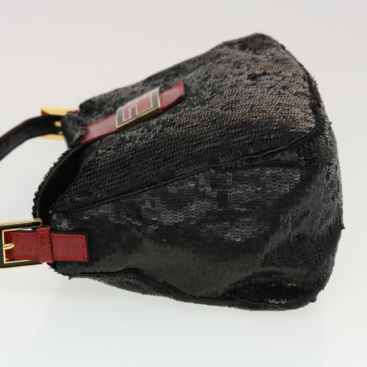 FENDI Sequin Shoulder Bag Black Red 43759