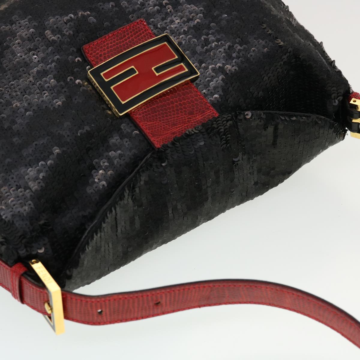 FENDI Sequin Shoulder Bag Black Red 43759