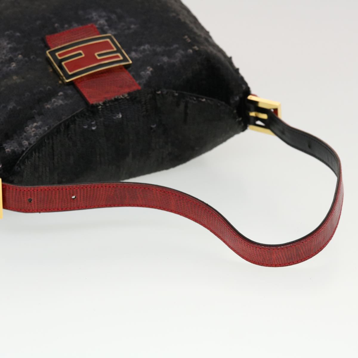 FENDI Sequin Shoulder Bag Black Red 43759