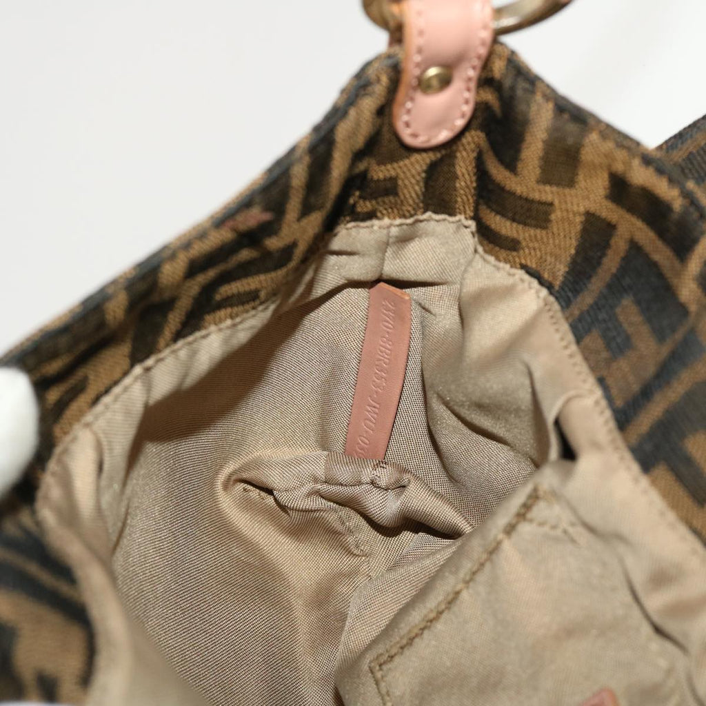 FENDI Zucca Canvas Shoulder Bag Nylon Brown Black pink 43767