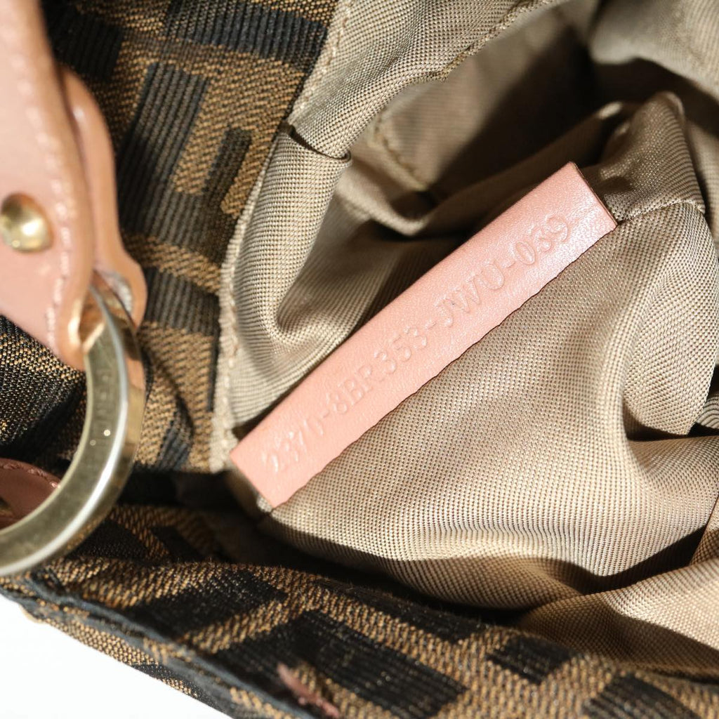 FENDI Zucca Canvas Shoulder Bag Nylon Brown Black pink 43767