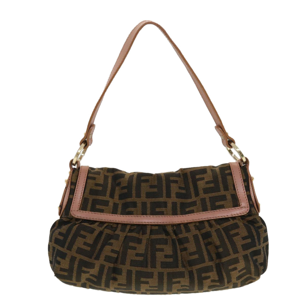 FENDI Zucca Canvas Shoulder Bag Nylon Brown Black pink 43767
