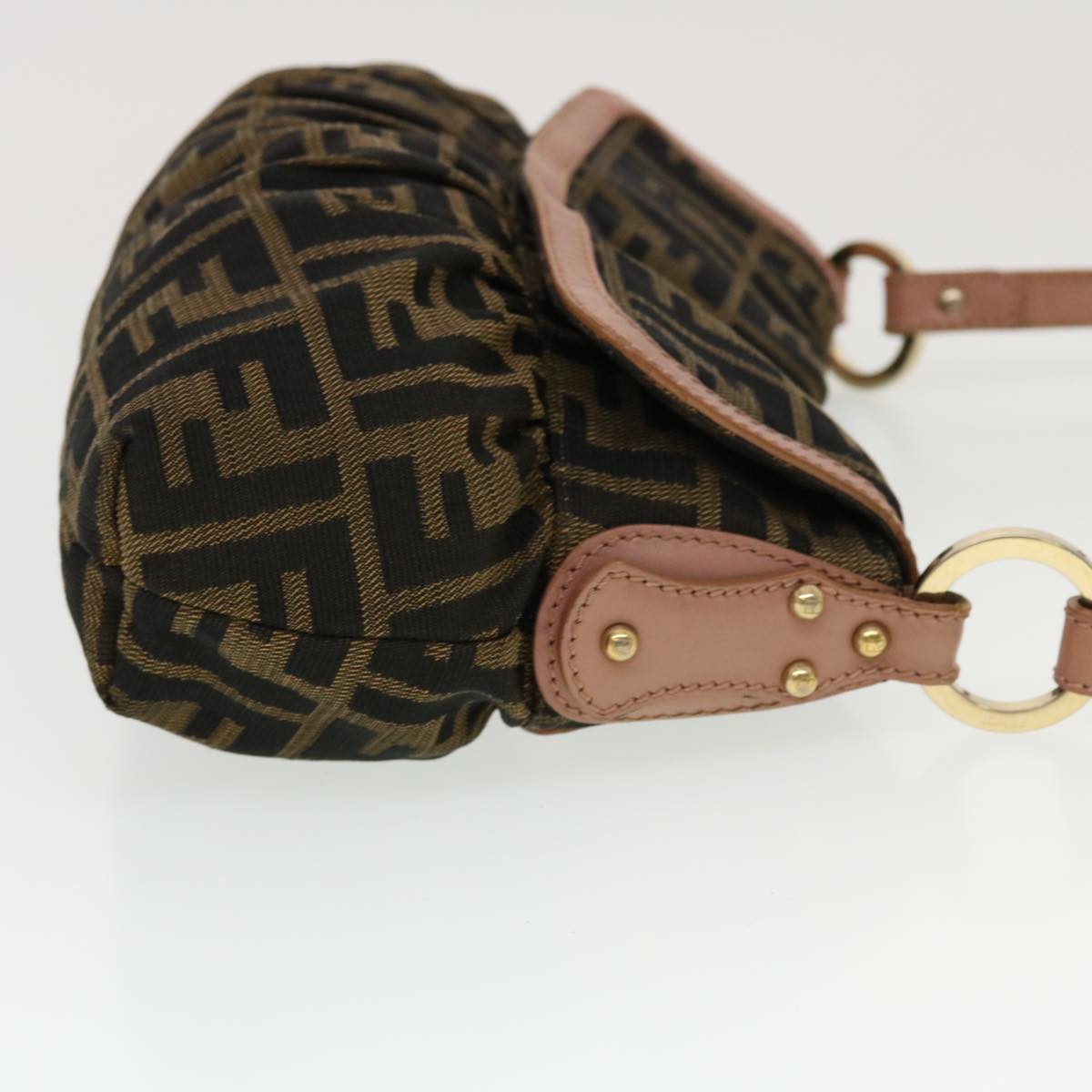 FENDI Zucca Canvas Shoulder Bag Nylon Brown Black pink 43767