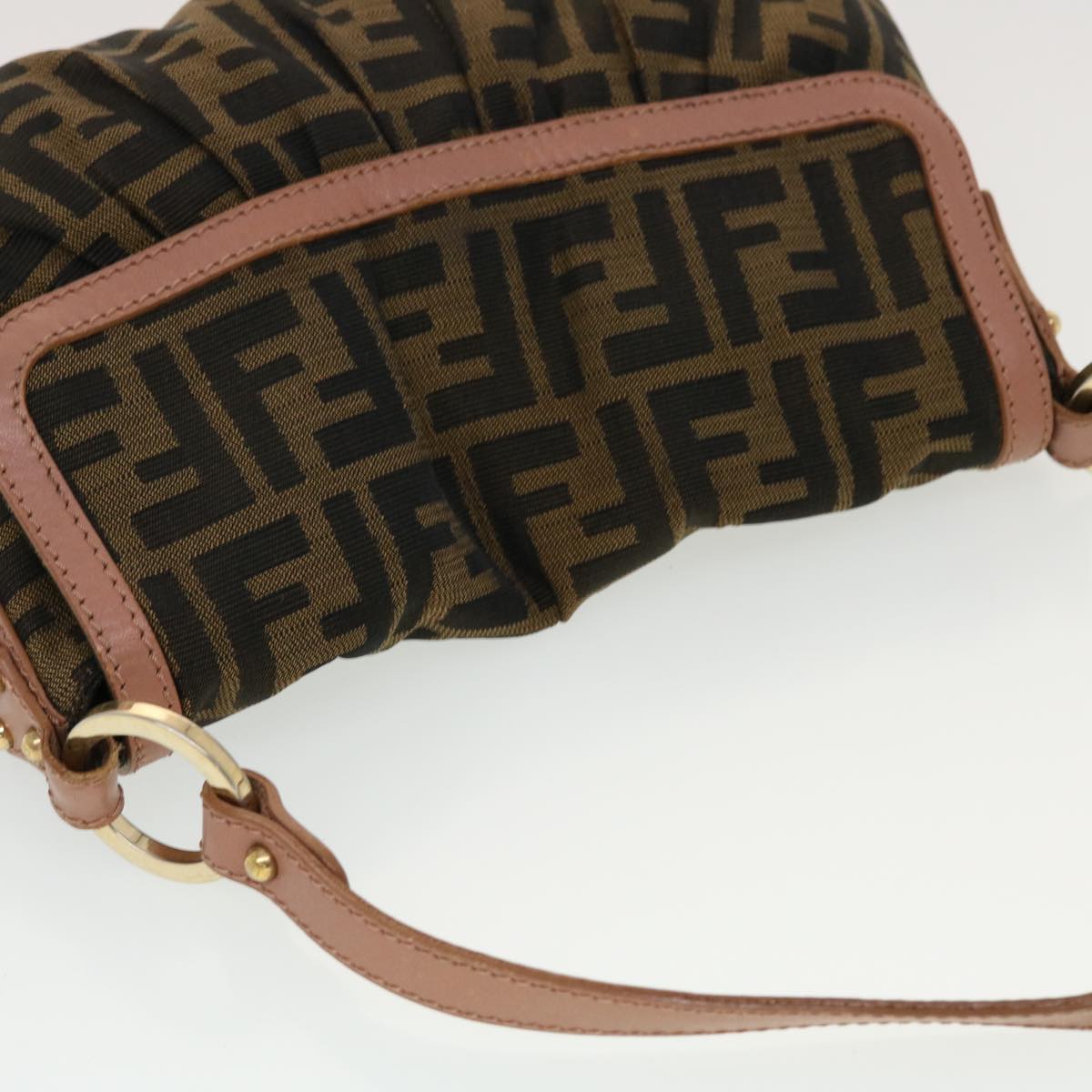 FENDI Zucca Canvas Shoulder Bag Nylon Brown Black pink 43767