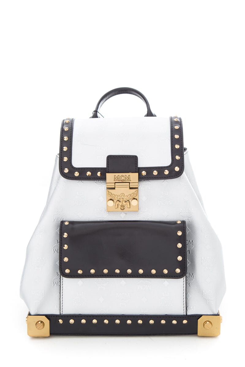 MCM Silver & Black Studded Small Backpack