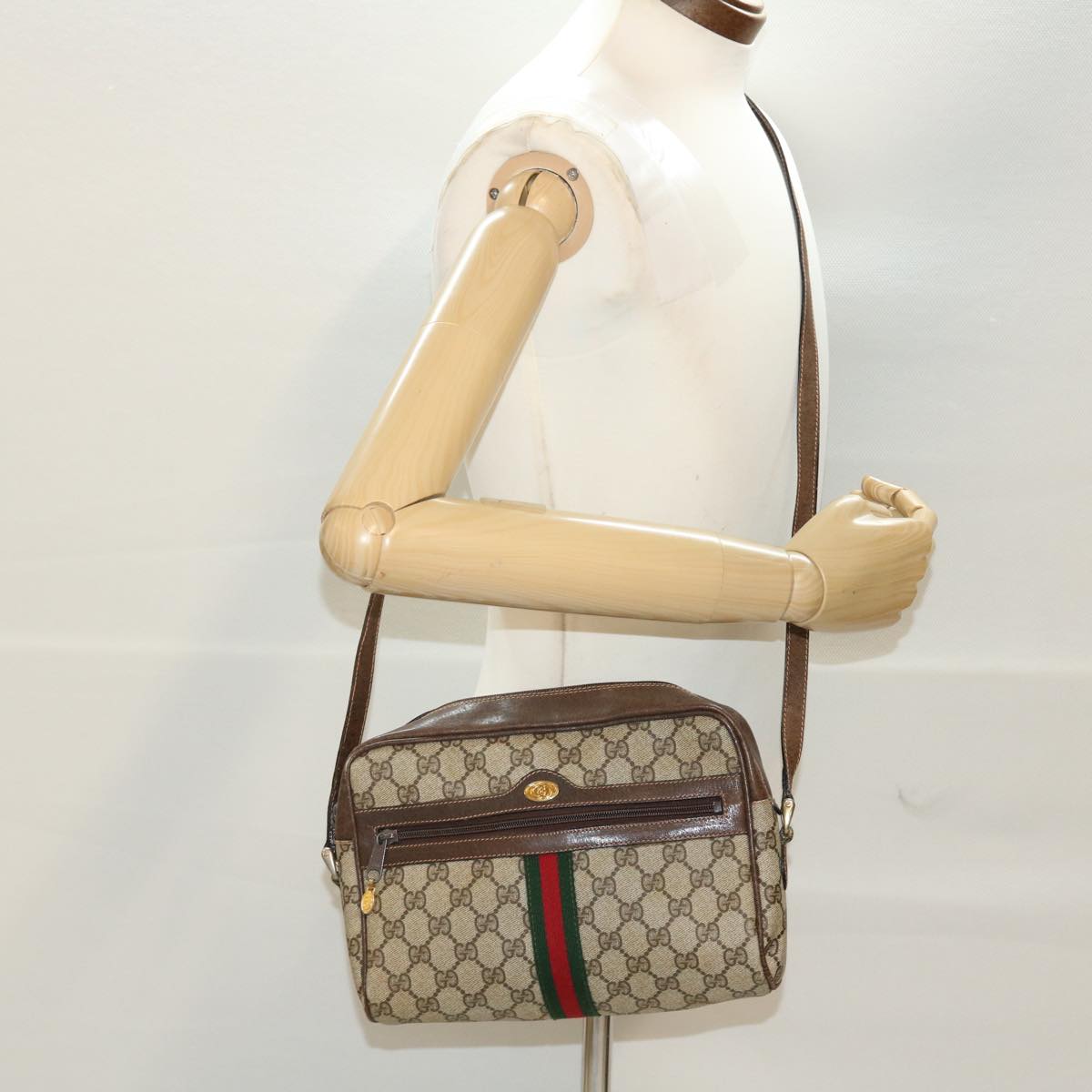 GUCCI GG Canvas Web Sherry Line Shoulder Bag Beige Red Green 43901