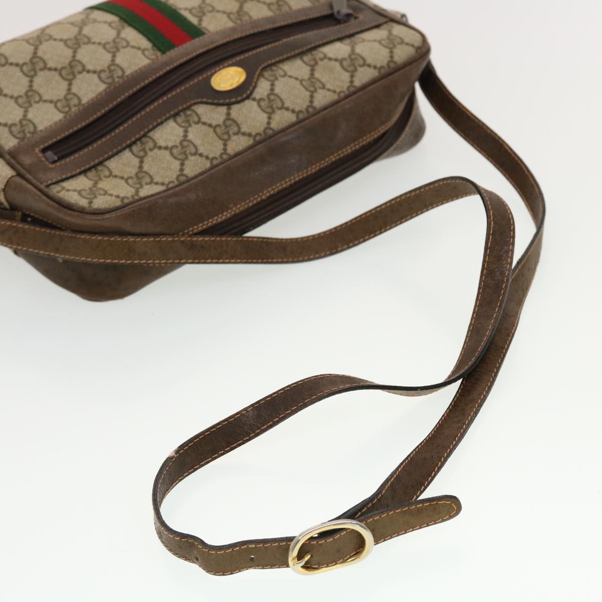 GUCCI GG Canvas Web Sherry Line Shoulder Bag Beige Red Green 43901