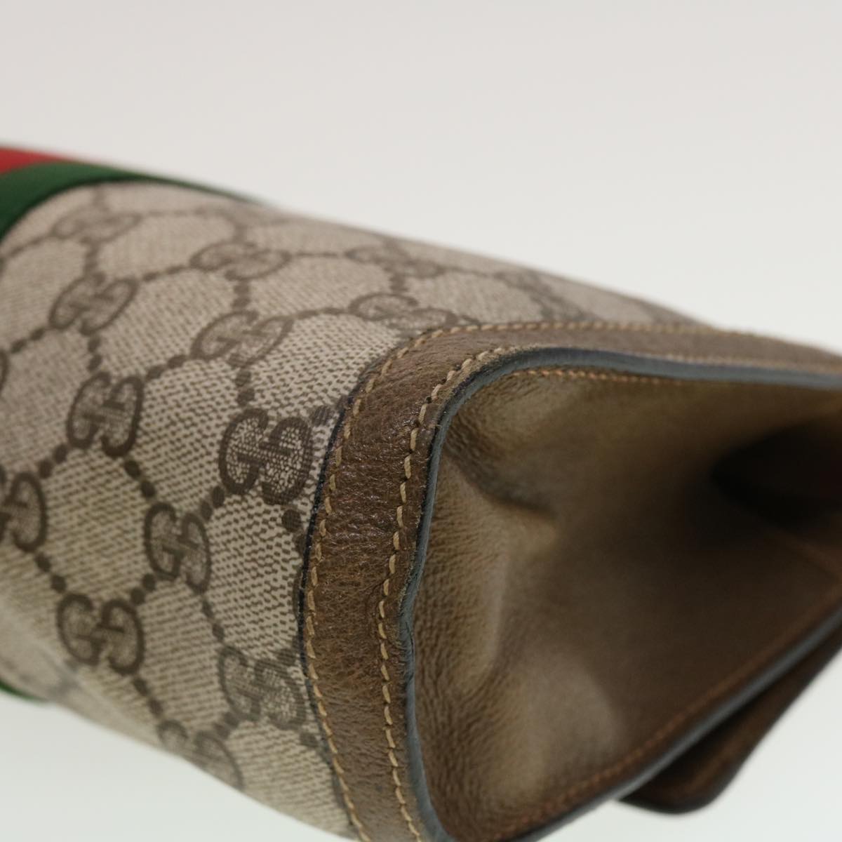 GUCCI GG Canvas Web Sherry Line Clutch Bag Beige Red Green 43902