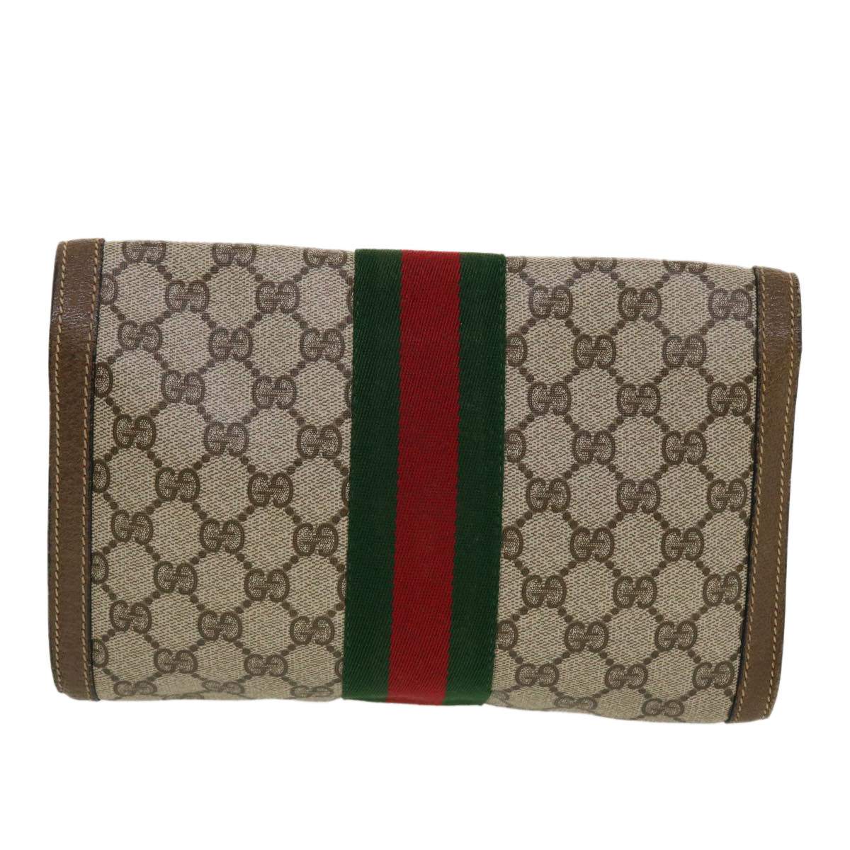 GUCCI GG Canvas Web Sherry Line Clutch Bag Beige Red Green 43902