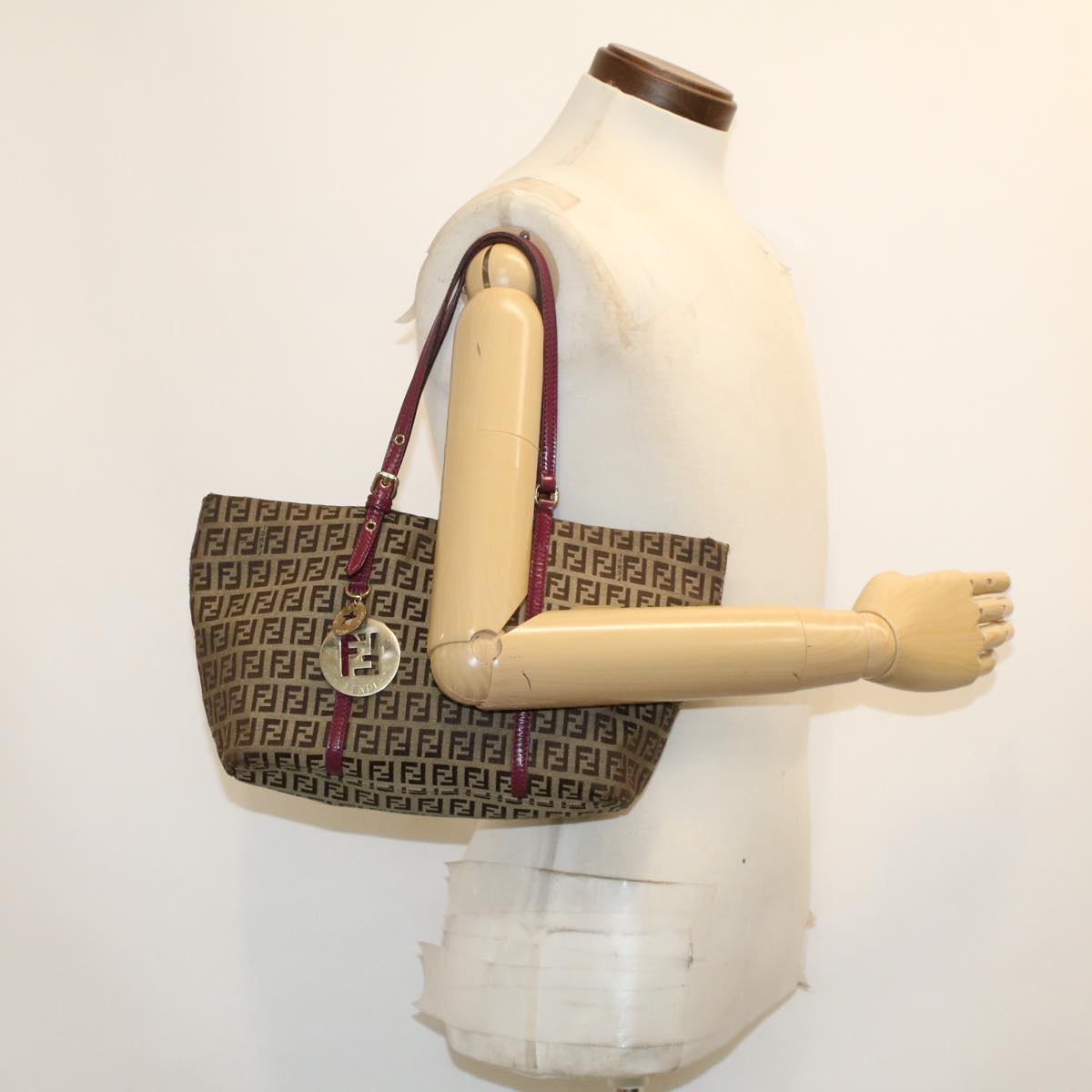 FENDI Zucchino Canvas Tote Bag Brown 43936