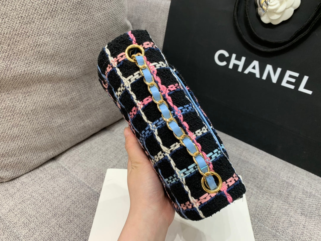 CHLNavy Sparkle Tweed Classic Mini Rectangular GlamIap Bag For Women 20cm/7.5in