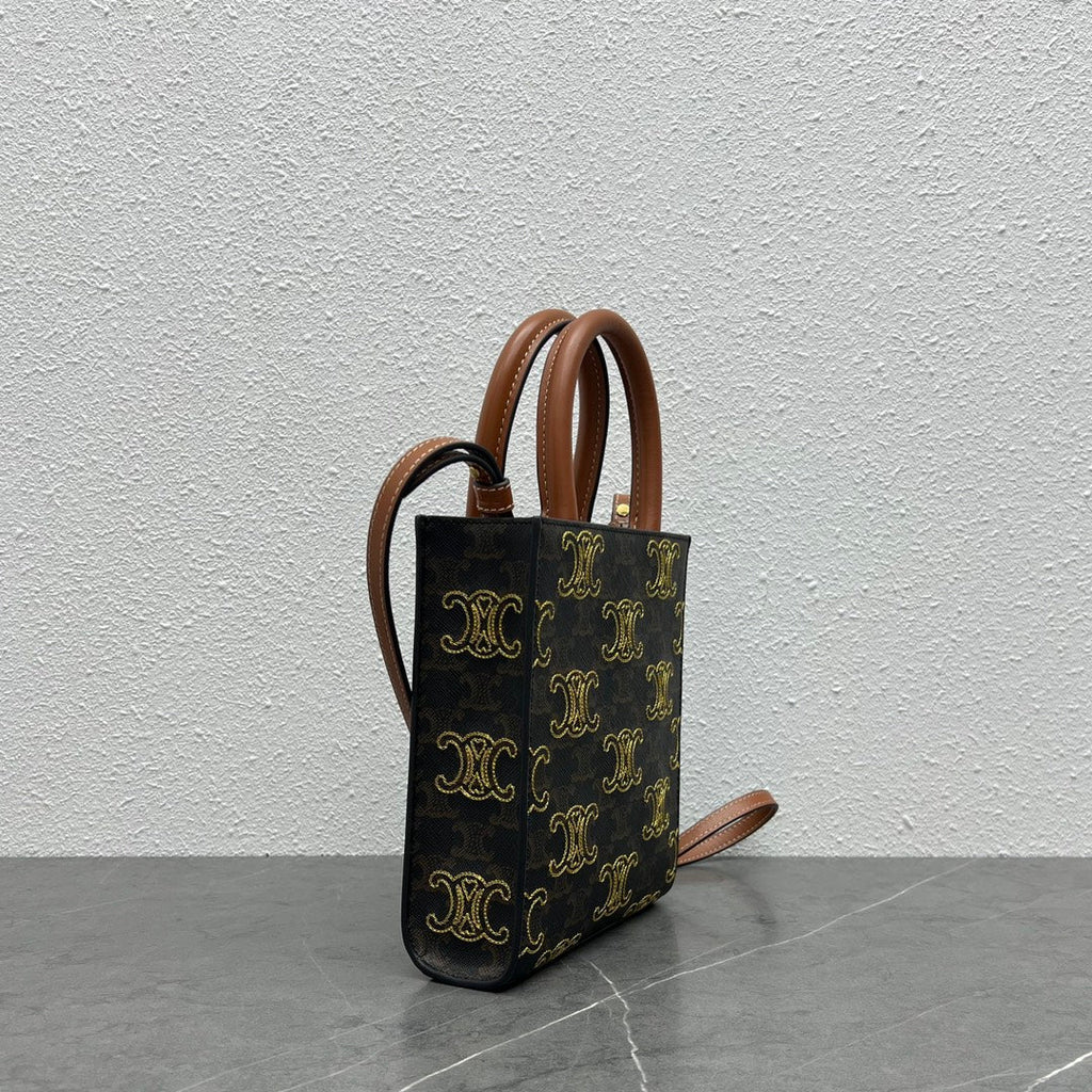 GLAMI Mini Folco In Triomphe Canvas With Triomphe Heart Embroidery Brown For Women 8in/20cm