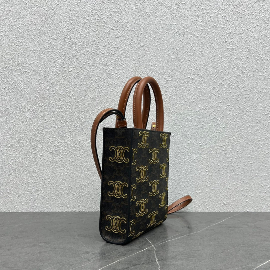 GLAMI Mini Folco In Triomphe Canvas With Triomphe Heart Embroidery Brown For Women 8in/20cm