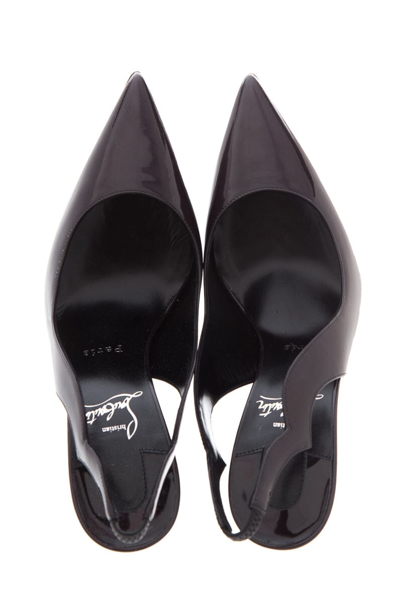 Christian Louboutin Hot Chick Sling 100 Black Patent Leather Heels SZ 38