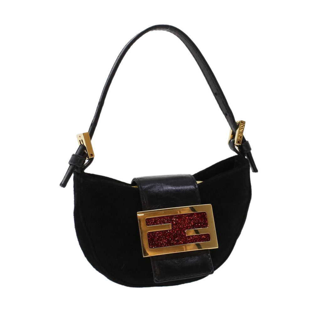 FENDI Mini Mamma Baguette Hand Bag Suede Black 2288-26673-009 44045